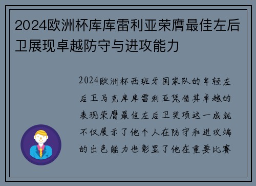 2024欧洲杯库库雷利亚荣膺最佳左后卫展现卓越防守与进攻能力 2024欧洲杯库库雷利亚荣膺最佳左后卫展现卓越防守与进攻能力